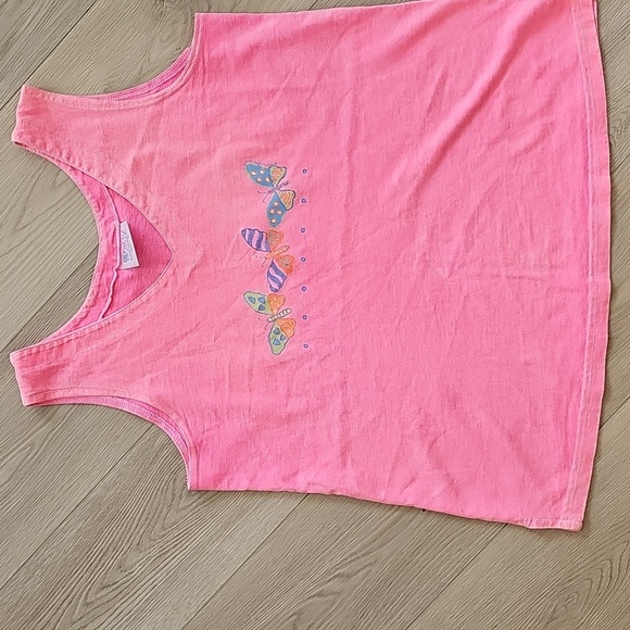 Y2K Vintage 90s Fresh Produce Bright Pink Butterfly Tank Unisex Medium - Picture 2 of 13